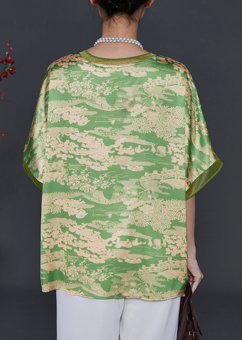 Grass Green Oversized Print Chiffon Top Summer