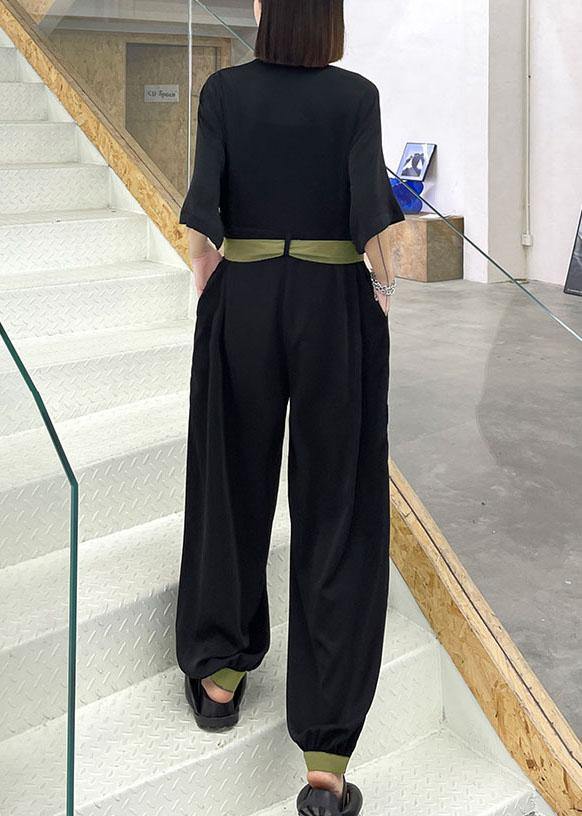 Diy Black Patchwork Button Outfits Rompers Summer
