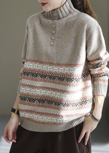 Light Grey Oversized Print Thick Knit Sweater Spring