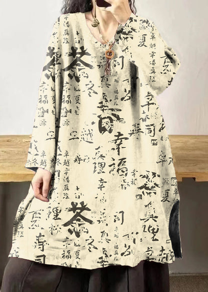 Yellow Text V Neck Embroidered Patchwork Linen Mid Dresses Fall