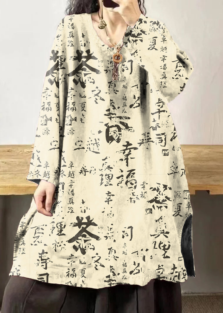 Yellow Stripes V Neck Embroidered Patchwork Linen Mid Dresses Fall