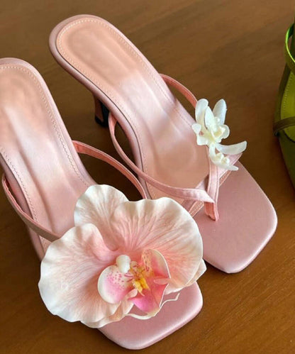 Handmade Green Asymmetrical Silk Stiletto Heels Flip Flops