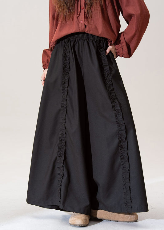 Original Design Black Pockets Cotton Pants Skirt