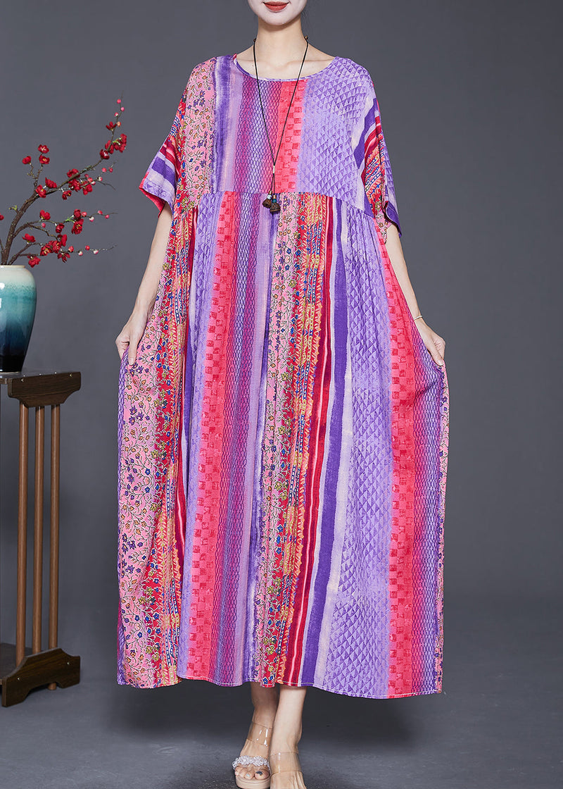 Purple Oversized Striped Cotton Maxi Dresses Summer