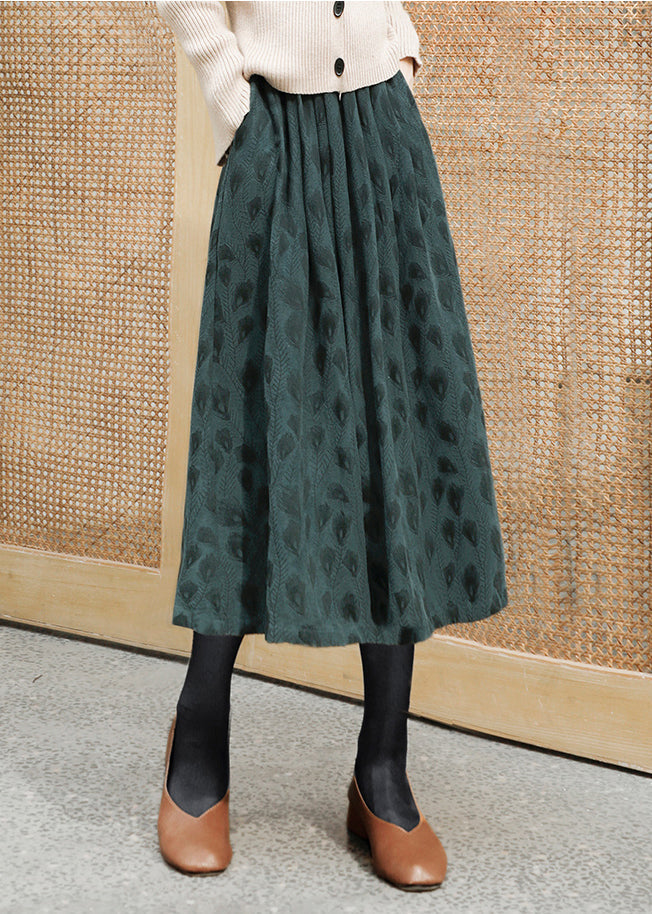 Blackish Green Jacquard Exra Large Hem Cotton Skirts Spring