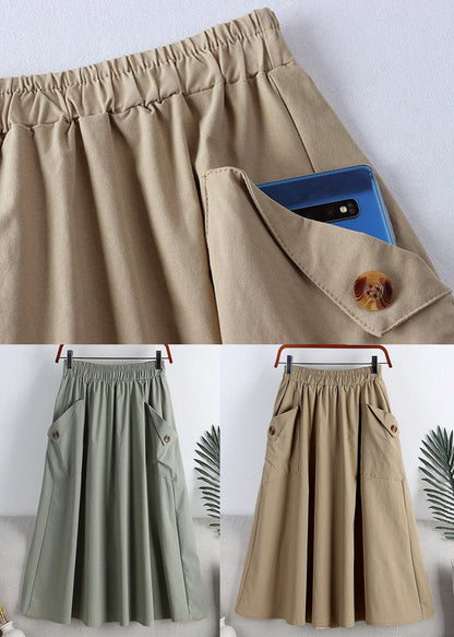 Light Green Elastic Waist Faux Leathe a Line Skirts Summer