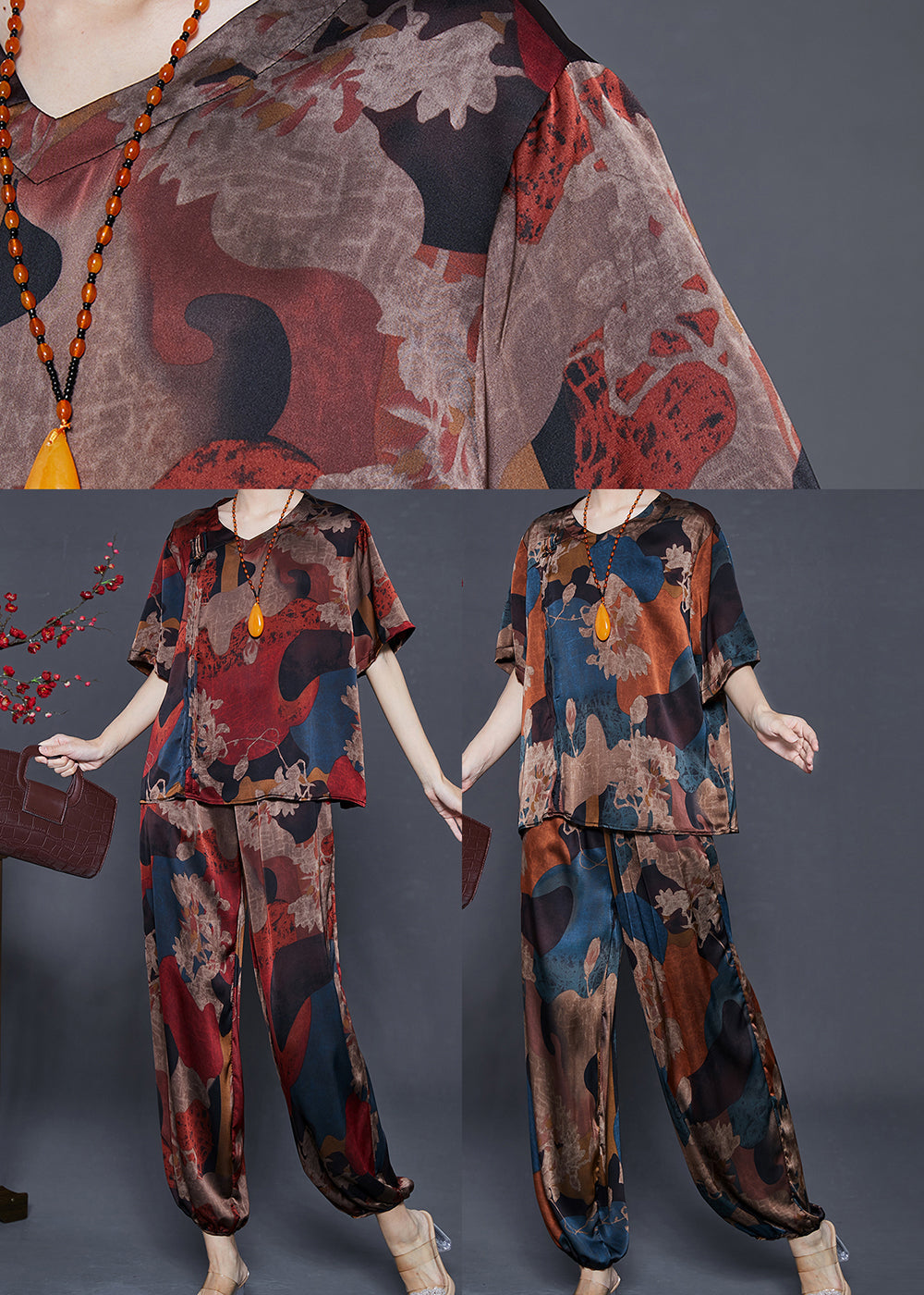 Blue Print Silk Sets 2 Pieces Oversized Summer