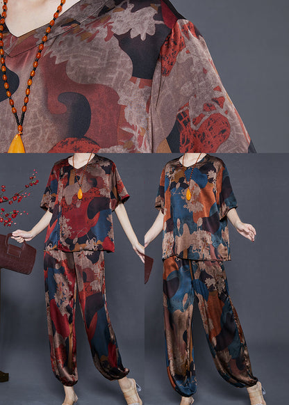 Blue Print Silk Sets 2 Pieces Oversized Summer