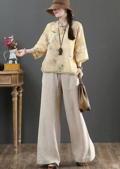 Handmade Yellow Print Linen Summer Shirts