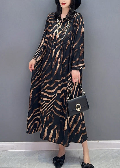 Black Peter Pan Collar Print Button Long Shirts Dress Spring