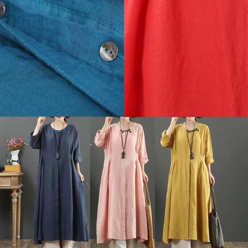 French O Neck Patchwork Spring Tunics Tunic Tops Blue Long Dress