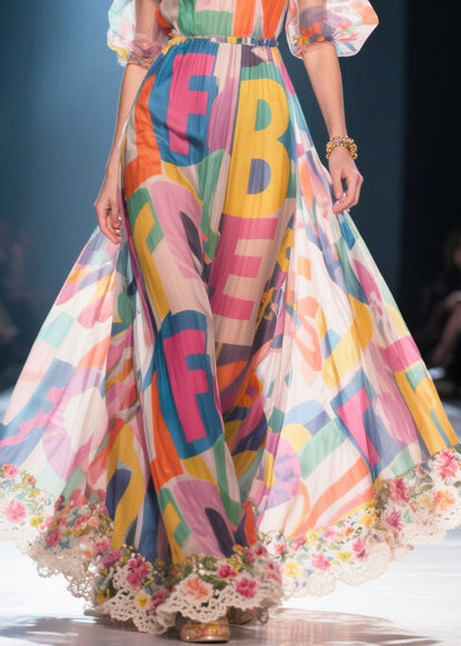 Cold Shoulder Letter Print Chiffon Vacation Dress Summer