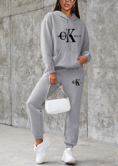Pink Hooded Graphic Cotton Two-piece Set Spring