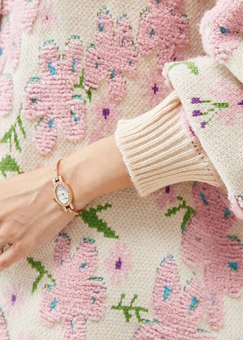 Light Pink Oversized Jacquard Knit Cardigans Winter