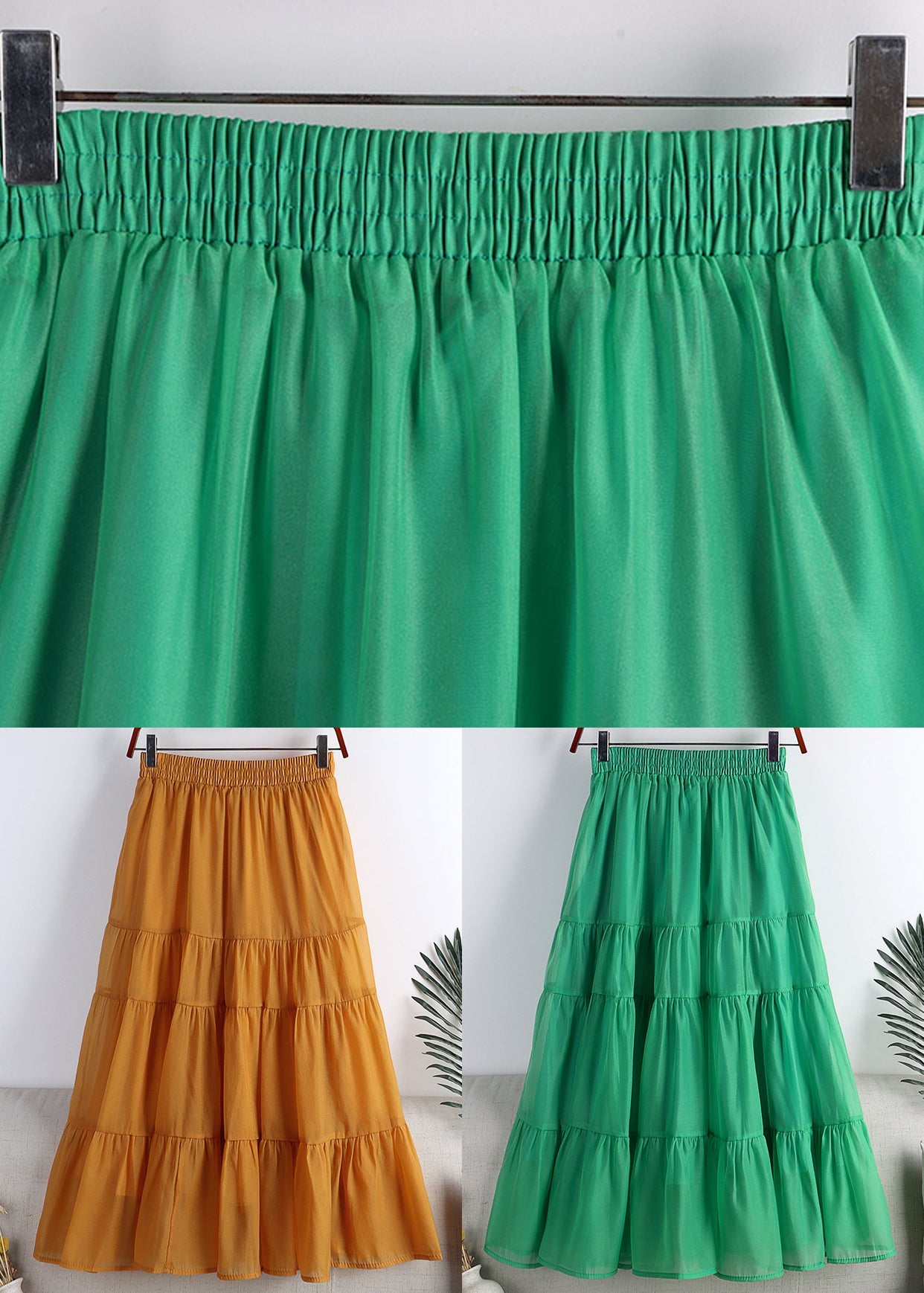Green Patchwork High Waist Tulle a Line Skirts Summer