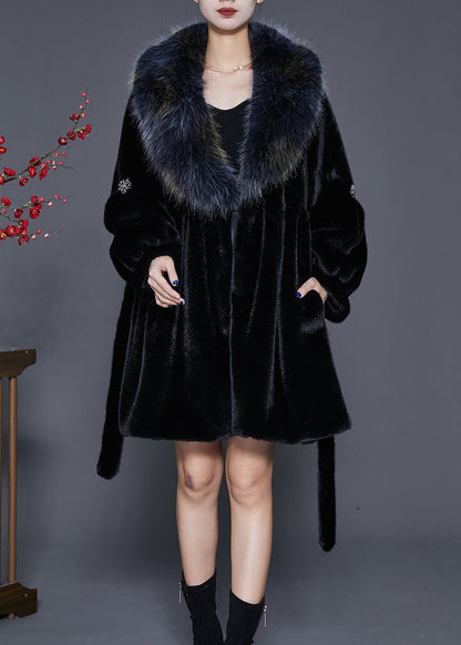 Black Thick Faux Leather and Fur Coat Outwear Oversized Winter