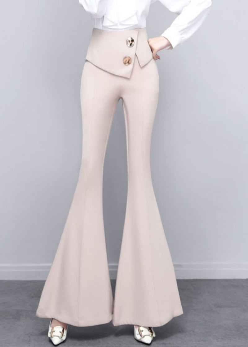 Diy Beige Button High Waist Draping Bell Bottomed Trousers Spring