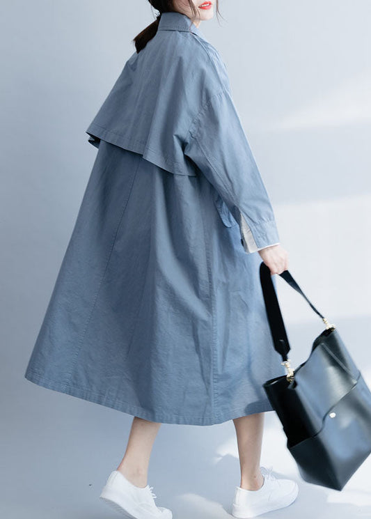 Blue Peter Pan Collar Button Cotton Trench Coats Spring