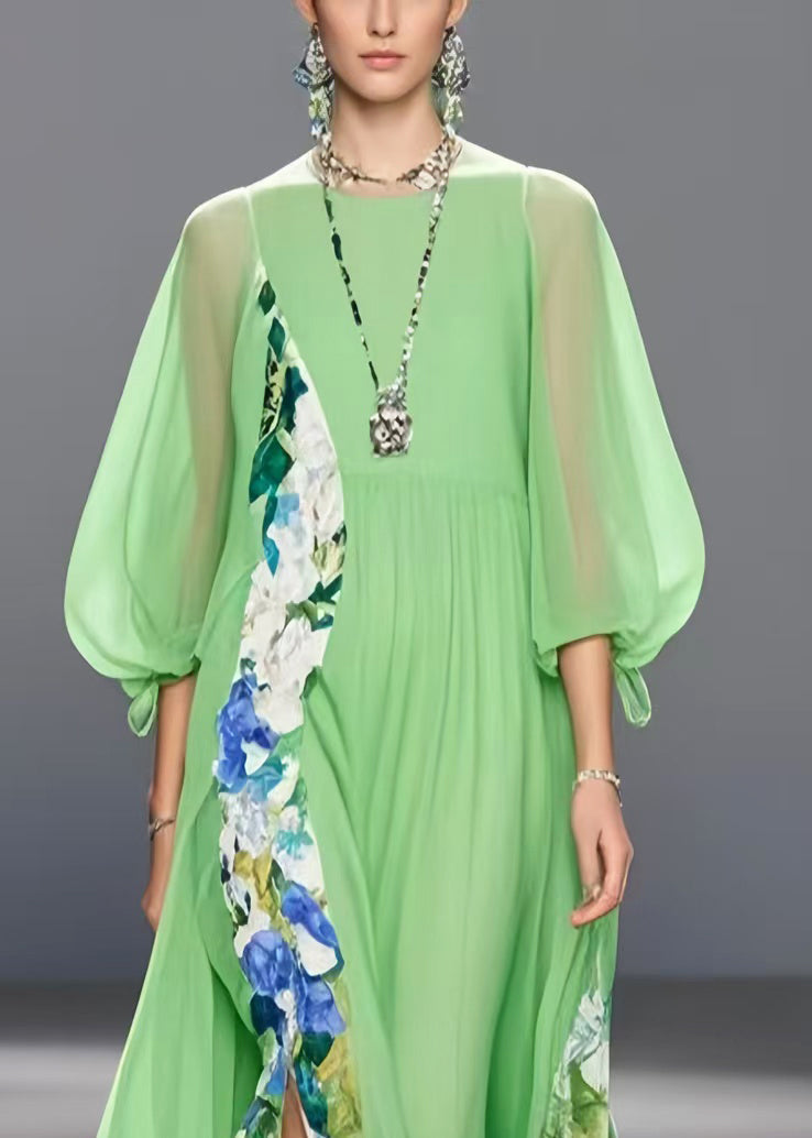 Light Green Patchwork Side Open Chiffon Party Dresses Bracelet Sleeve