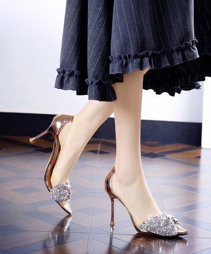Splicing High Heel Champagne Faux Leather Zircon Pointed Toe