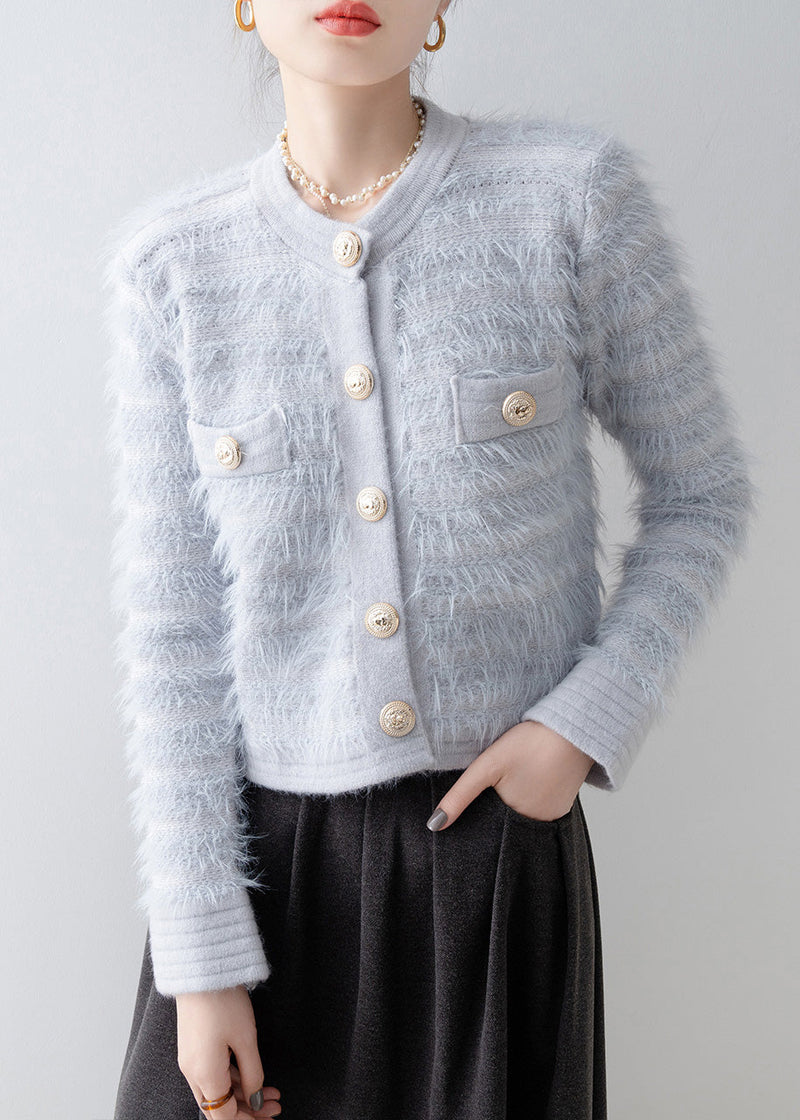 Italian Yellow O Neck Button Mink Hair Knitted Cardigans Spring