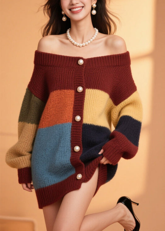 Colorblock Button Knit Cardigans Fall