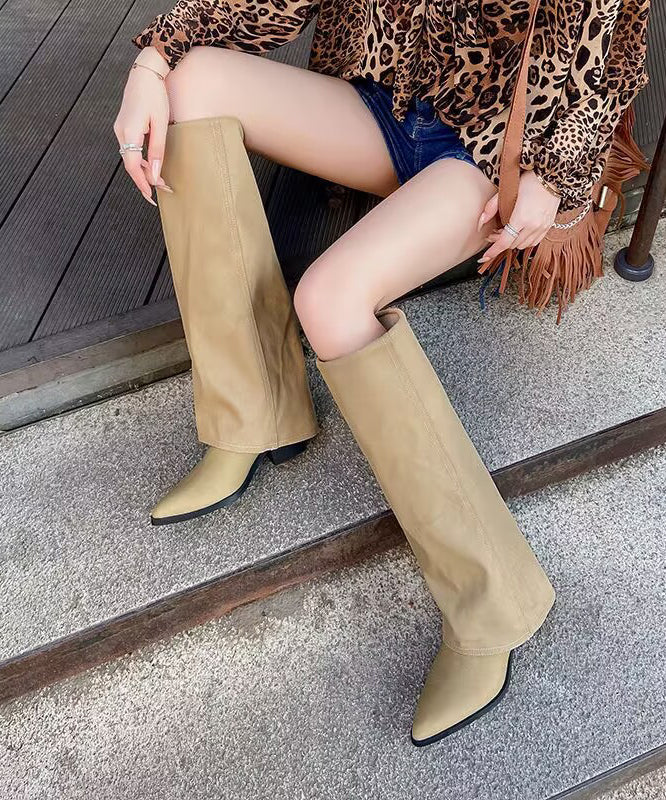 European and American Style Navy Denim Fabric Splicing Boots