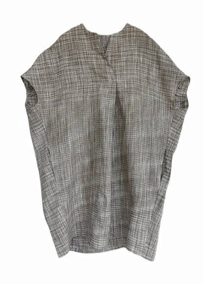 Classy Black Plaid Loose Bat Wing Sleeve Linen Top