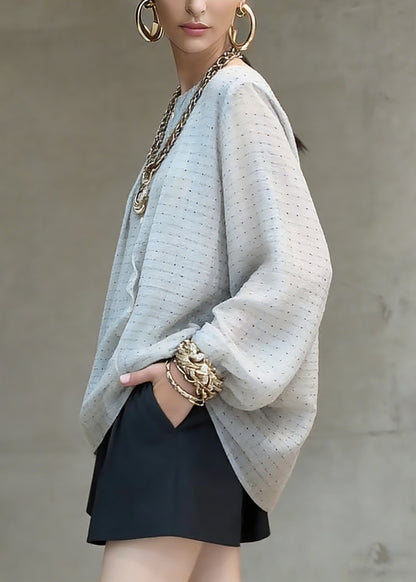 Grey Dot Print Top Lantern Sleeve