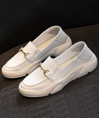White Faux Leather Comfy Splicing Penny Loafers