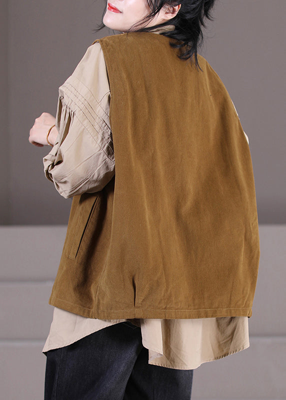 Natural Khaki V Neck Button Waistcoat Fall