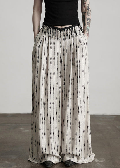 Original Design White Print Pockets Patchwork Thin Cotton Pants Summer
