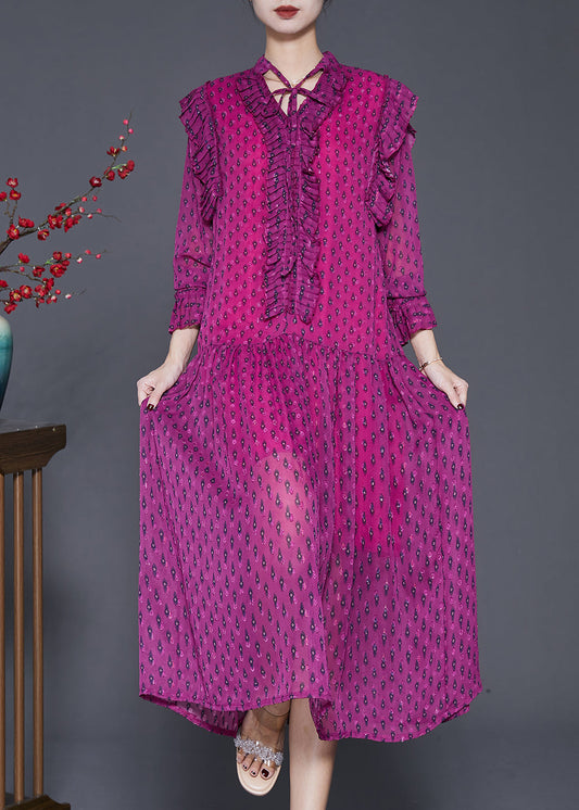 Pitaya Print Ruffled Chiffon Dress Spring