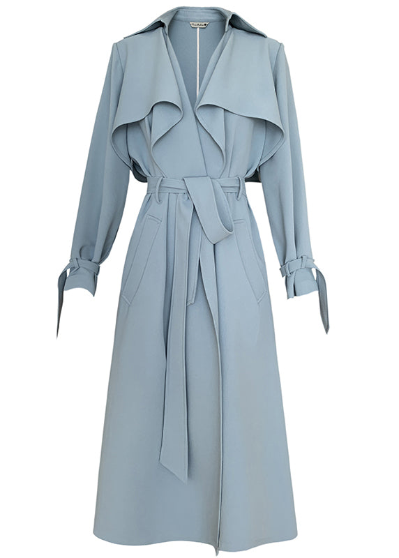 Boutique Blue Peter Pan Collar Pockets Trench Coats Long Sleeve Fall