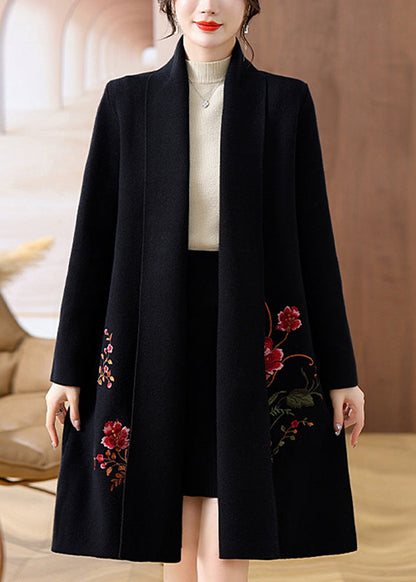 Black Cozy Woolen Maxi Cardigans Fall
