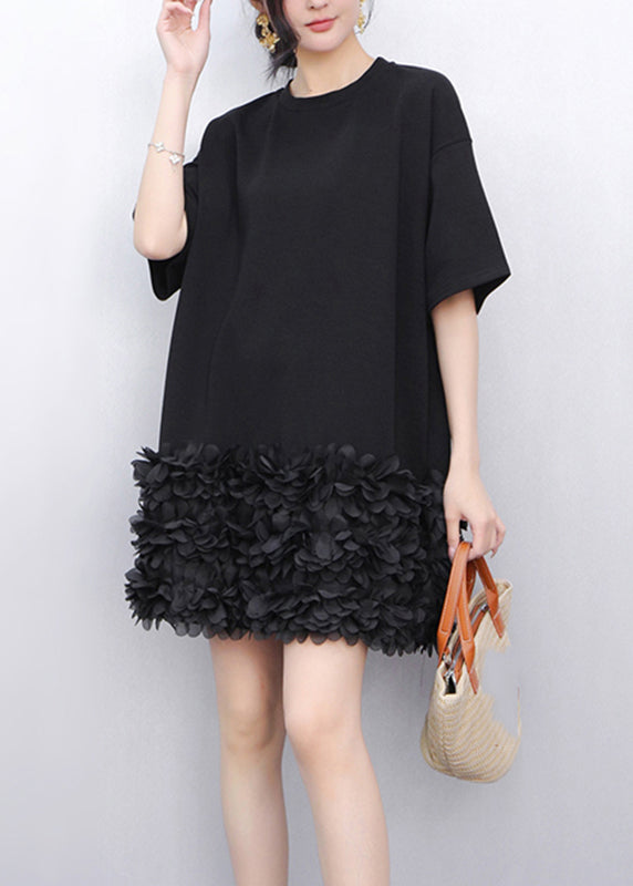 Unique Rose O-neck Tulle Patchwork Mid Dress Short Sleeve