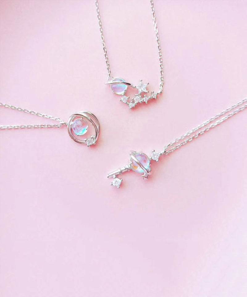 Rose Gold Ovgild Inlaid Gem Stone Zircon Starry Sky Three Piece Set Pendant Necklace
