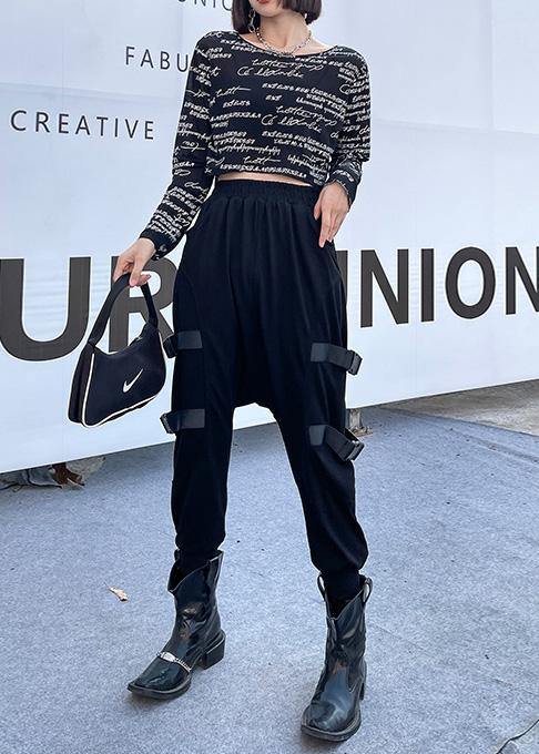 Spring Comfy Cotton Black Pockets Harem Pants