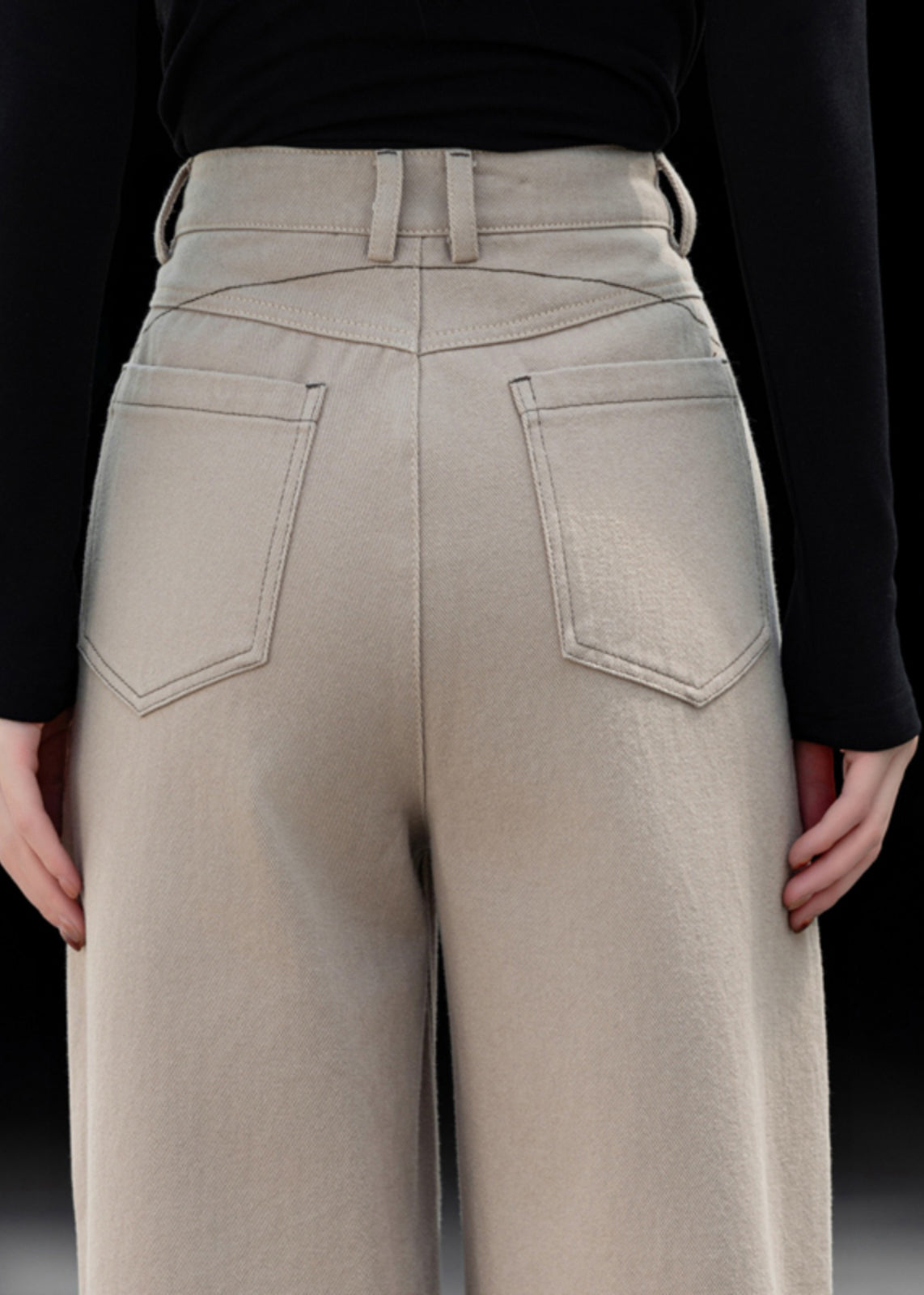 Beige Oversized Pockets Cotton Pants Spring