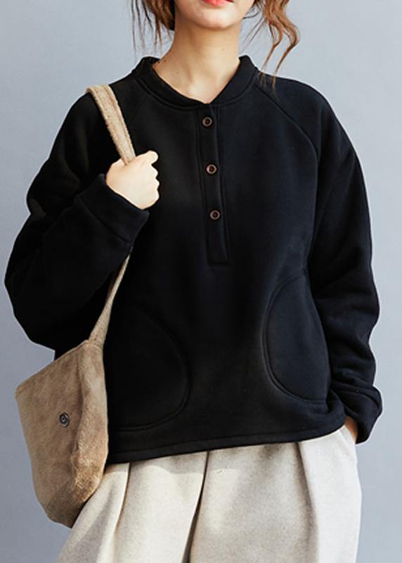 French Black Cotton Tops Blouses O Neck Art Spring Blouse