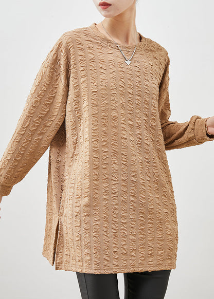 Khaki Oversized Jacquard Cotton Shirt Spring