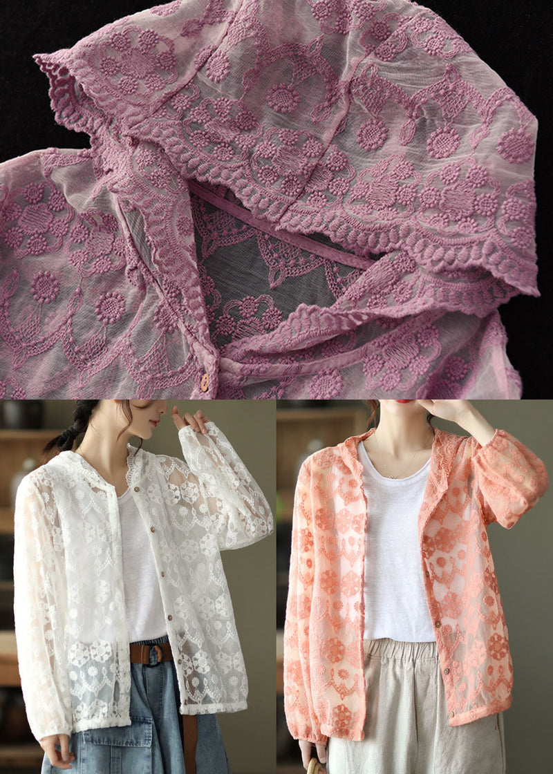 Boutique White Hooded Lace Upf 50+ Coat Cardigans Summer