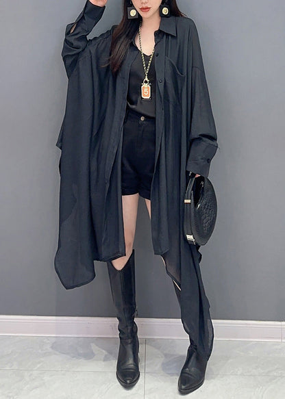 Black Maxi Shir Asymmetrical Button Fall