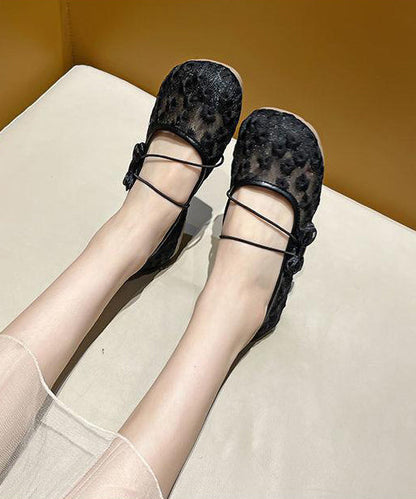 Black Breathable Mesh Splicing Bow Flat Shoes for
