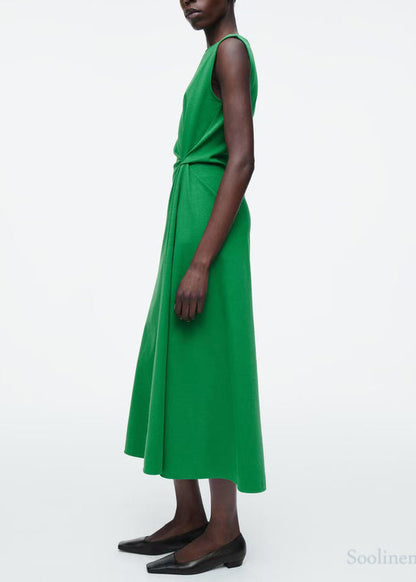 Diy Green Asymmetrical Wrinkled Cotton Dress Sleeveless