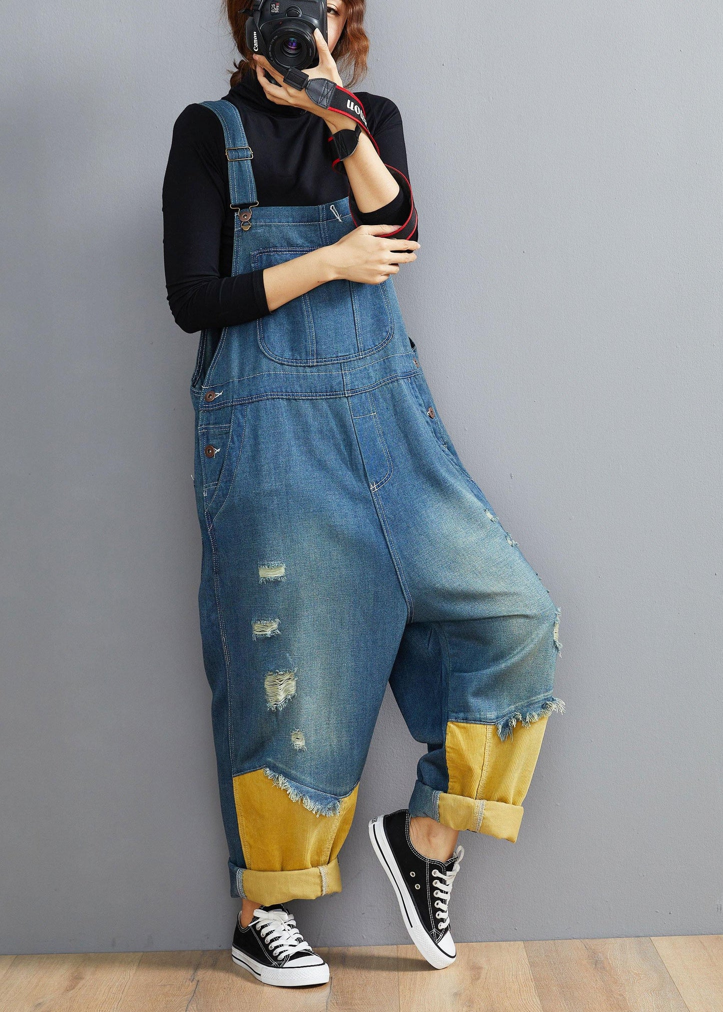 Style Denim Blue Pant Spring Hole Jumpsuit Pants
