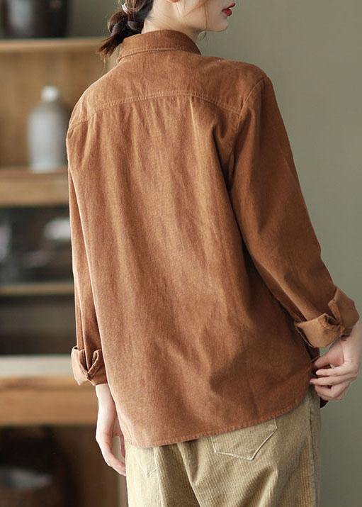 French Khaki Loose Embroideried Patchwork Fall Top Long Sleeve
