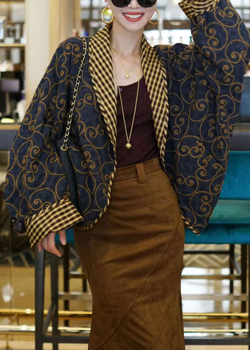 Italian Black Embroidered Wear on Both Sides Cotton Coats Batwing Sleeve