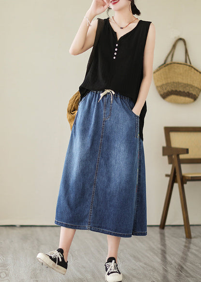 Blue Embroideried Pockets Denim Skirts Summer