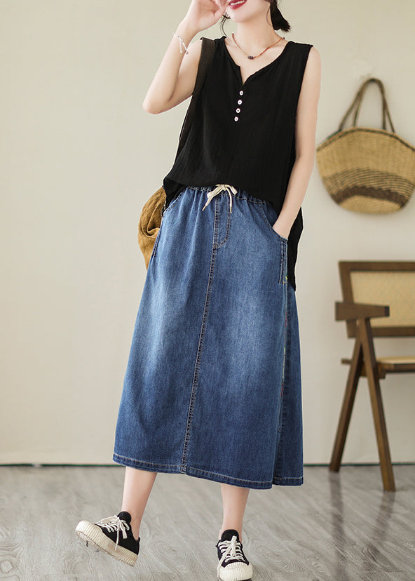 Blue Embroideried Pockets Denim Skirts Summer